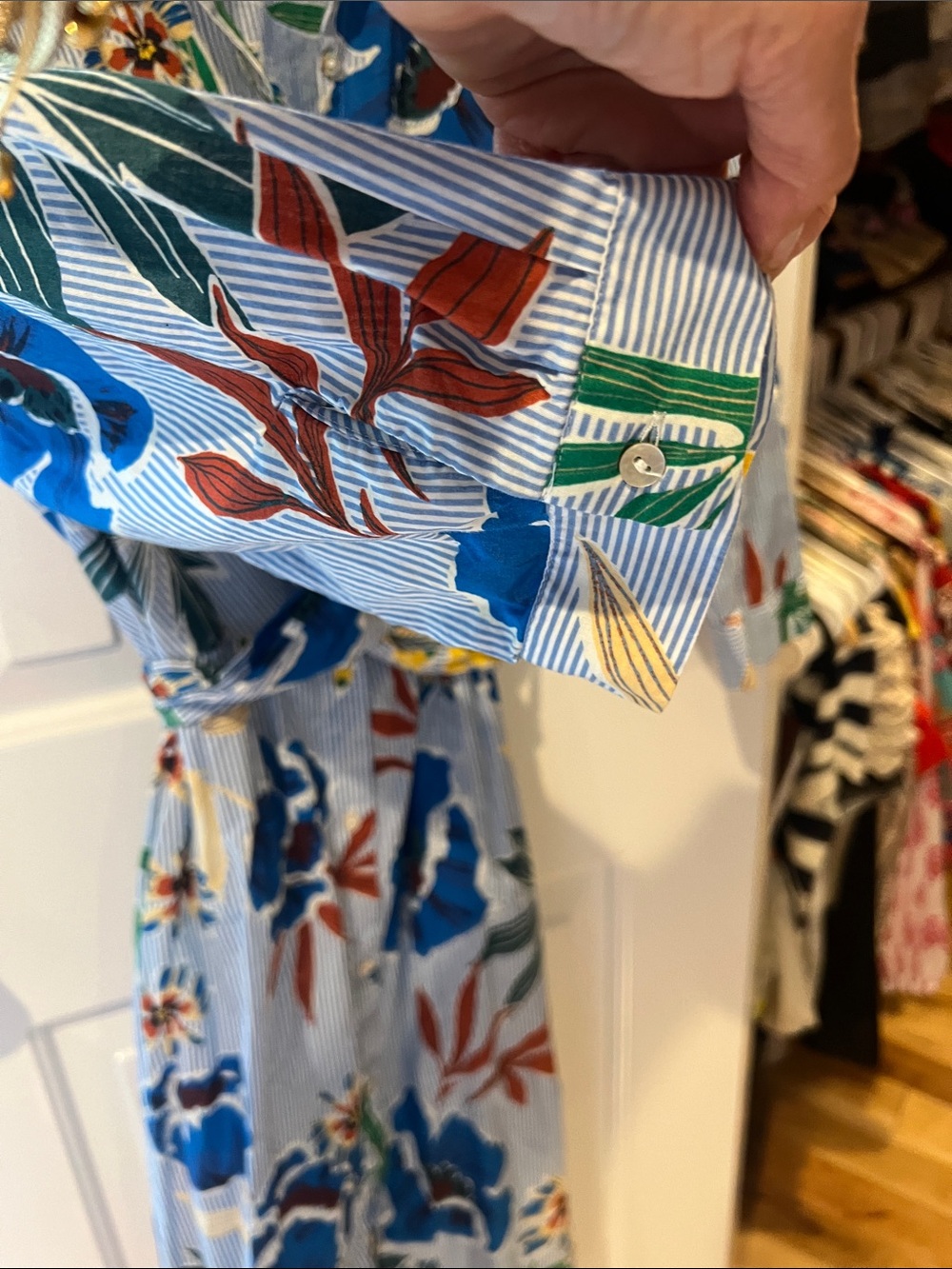 Floral Blue Tie-Waist Midi Dress - Picture 4 of 9
